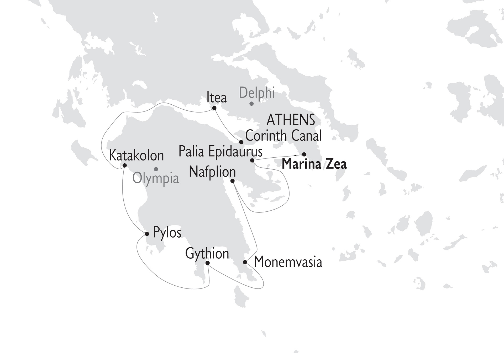 Antiquity to Byzantium Cruise Route Map
